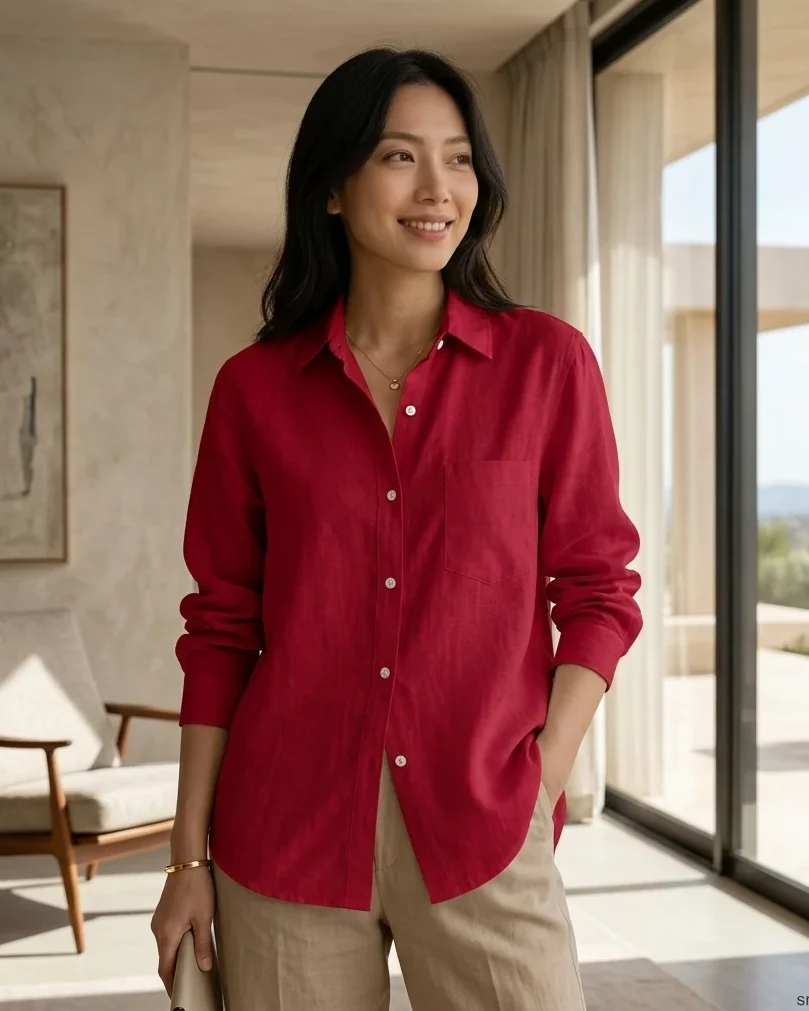 เสื้อเชิ้ตผ้าลินิน แขนยาว ปกเชิ้ต product