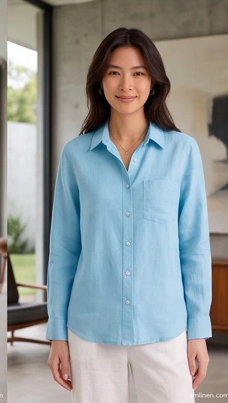 เสื้อเชิ้ตผ้าลินิน แขนยาว ปกเชิ้ต product