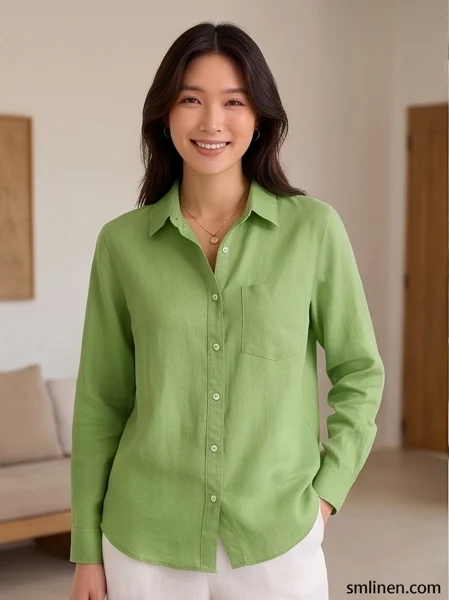 เสื้อเชิ้ตผ้าลินิน แขนยาว ปกเชิ้ต product