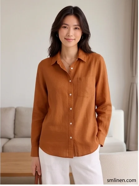 เสื้อเชิ้ตผ้าลินิน แขนยาว ปกเชิ้ต product