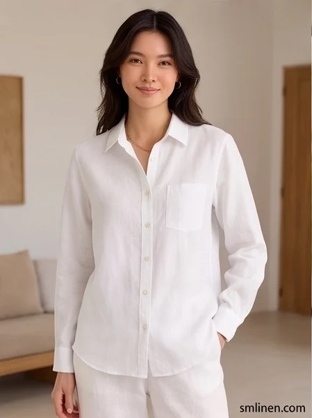 เสื้อเชิ้ตผ้าลินิน แขนยาว ปกเชิ้ต product