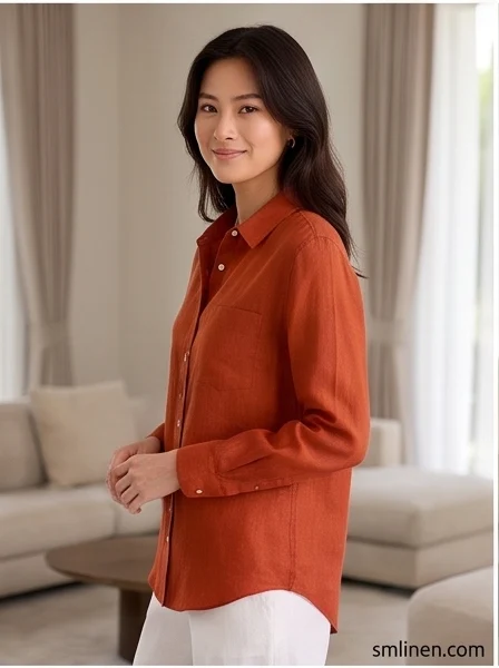 เสื้อเชิ้ตผ้าลินิน แขนยาว ปกเชิ้ต product