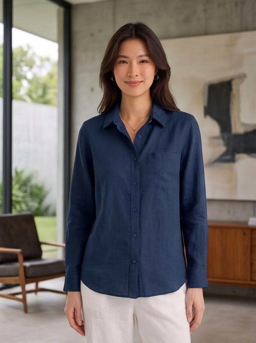เสื้อเชิ้ตผ้าลินิน แขนยาว ปกเชิ้ต product