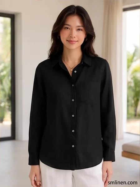 เสื้อเชิ้ตผ้าลินิน แขนยาว ปกเชิ้ต product